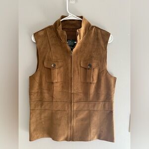 Lauren Ralph Lauren Faux Suede Vest Women’s SZ M Camel Brown Full Zip Mock Neck